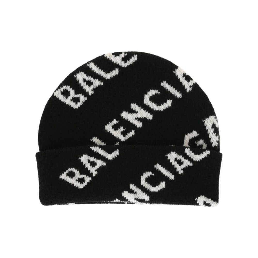 Balenciaga Allover Logo Knit Beanie Womens